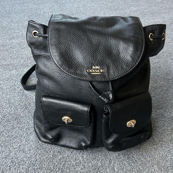 Coach | Bags | Coach Backpack Billie Billy Black Pebbled Leather Gold ...